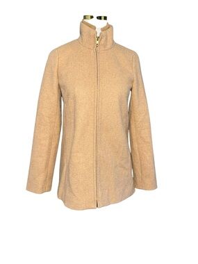 PO-GD J.Crew Wool Blend Zip Jacket Size 00 Camel Oatmeal Ribbed Collar Lined